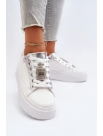 Sneakersy Damskie Z Ozdobą Białe Celedria