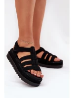 Sandały Damskie Na Platformie Eko Zamszowe Czarne Filisenia