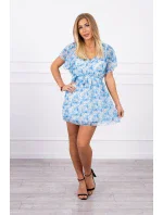 Kvetinové šaty so zaväzovaním v páse modrej Kvetinové šaty so zaväzovaním v páse modrej
