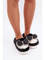 Futrzane Kapcie Z Kokardką Czarne Grilis