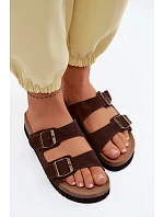 Kožené Semišové Dámské Pantofle S Gumičkami Čokoládové Rosaliae