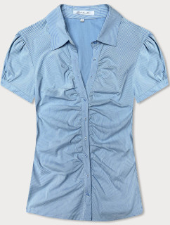 Bluzka z krótkim rękawem niebieska w paski (SST16222D)