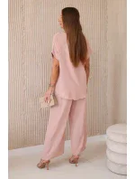 Súprava s náhrdelníkom blúzka + nohavice tmavá púdrovo ružová Súprava s náhrdelníkom blúzka + nohavice tmavá púdrovo ružová