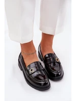 Lakierowane Mokasyny Damskie Z Serduszkiem S.Barski HY51-379 Czarne