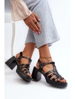 Lakierowane Skórzane Sandały Damskie Na Słupku Vinceza 66621 Czarne