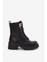 Botki Workery Damskie Na Klocku Ocieplane Z Literą F Czarne Lurina