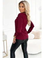 140-23 Blúzka s dlhými rukávmi a viazaním vpredu - Bordeaux