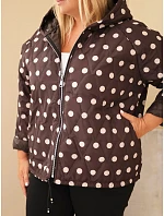 Dámska bunda Plus Size s kapucňou a bodkami, hnedá