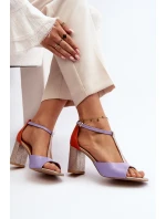 Skórzane Sandały Na Słupku Laura Messi 2759 Fioletowe