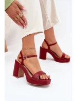 Eko Skórzane Sandały Na Słupku Bordowe Lillita
