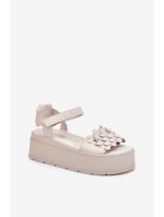 Skórzane Sandały Damskie Na Platformie CheBello 4701 Beżowe