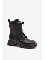 Eko Skórzane Botki Workery Damskie Z Przypinkami Czarne Rianael