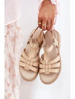 Eko Skórzane Sandały Damskie Na Platformie Beżowe Nendales