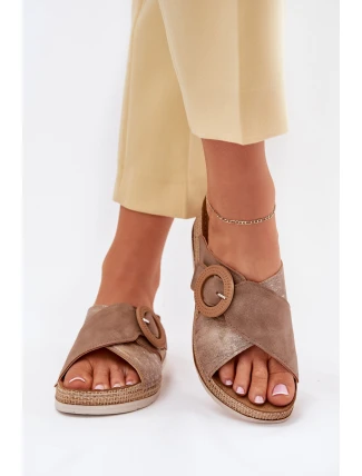 Dámske žabky na platforme s ozdobnou prackou Brown Inblu RV000012