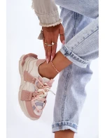 Damskie Modne Buty Sportowe Sznurowane Beżowo-Różowe Chillout!