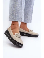 Błyszczące Mokasyny Damskie Skórzane Na Platformie S.Barski LR400 Złote