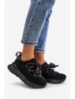 Zamszowe Sneakersy Damskie Na Platformie Z Grubym Sznurowaniem Artiker 54C1464 Czarne