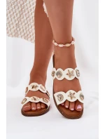 Klapki Damskie Ze Złotymi Przypinkami Białe Jenoriela