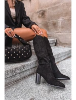 Kozaki Damskie Na Słupku Z Eko Zamszu Czarne Prisca