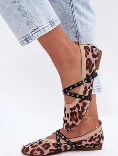 Sieťované balerínky s remienkami, leopardí vzor, Orley