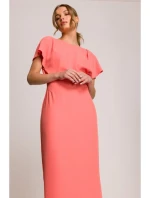 S398 Šaty v tvare ceruzky s bočným rozparkom - oranžové