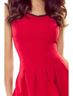 Červené rozšírené dámske šaty s čipkou vo výstrihu 452-4