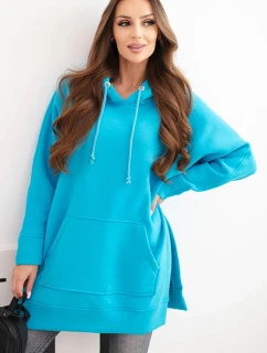 Zateplená mikina s kapucňou s rozparky na bokoch tyrkysová