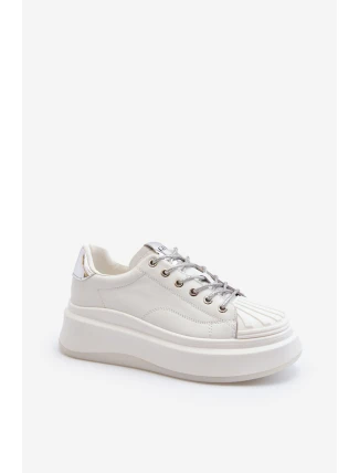 Skórzane Sneakersy Damskie Na Platformie GOE NN2N4033 Białe