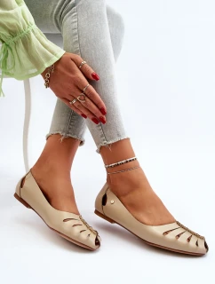 Zazoo 10009 Wygodne Skórzane Baleriny Damskie Beżowe