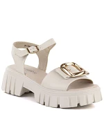 Dámske kožené sandále na platforme s béžovým zdobením Vinceza 26-79611