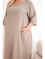 Dámske plus size viskózové šaty s vreckami a krátkymi rukávmi fango