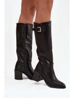 Dámské kozačky na podpatku s přezkou černé Brenira
