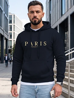 Pánska mikina s kapucňou a potlačou PARIS, tmavomodrá, FashionStreet NX5147BX