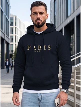 Pánska mikina s kapucňou a potlačou PARIS, tmavomodrá, FashionStreet NX5147BX
