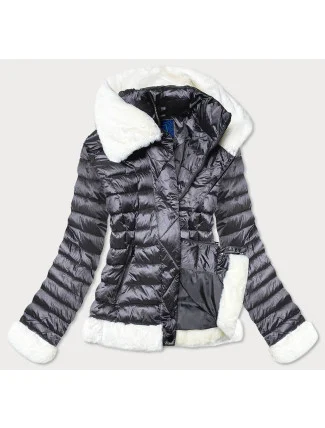 Dámska bunda v oceľovej farbe s kožušinovým golierom (J9-008) Dámska bunda v oceľovej farbe s kožušinovým golierom (J9-008)