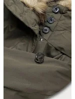Dámska prešívaná zimná bunda s kožušinou khaki (m-137)