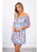 Španielske šaty s kvetinovým motívom modrej