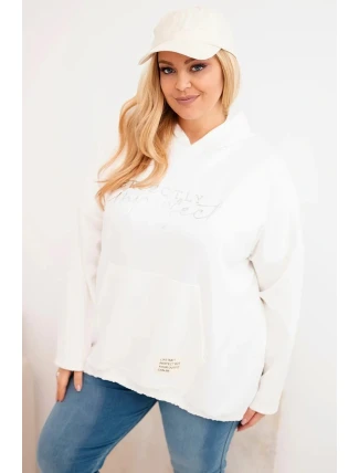 Dámska mikina s kapucňou Plus Size s potlačou ecru