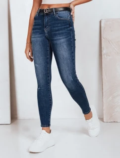 Dámske úzke džínsy s vysokým pásom tmavomodré FashionStreet UY2823