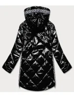 Ľahká čierna lesklá dámska bunda s lemovkami (LD7258BIG)