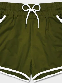Dámske šortky v khaki farbe s kontrastnou lemovkou (8K208-29)