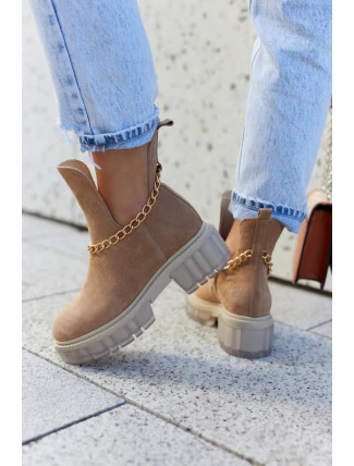 Modne Zamszowe Botki Z Wycięciem Camel Lemar Forget Me