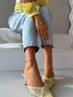 Sandály z pleteniny na jehlové podpatku žluté Hanelis