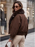 Krátka dámska bunda s odnímateľnou kožušinou, hnedá, FashionStreet TY5840 Krátka dámska bunda s odnímateľnou kožušinou, hnedá, FashionStreet TY5840