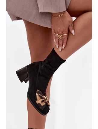 Botki Damskie Z Kokardą Na Klocku D&A JC52-827 Czarne