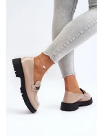 Dámské lakované mokasíny na plochém podpatku, béžová Ezoma Dámské lakované mokasíny na plochém podpatku, béžová Ezoma