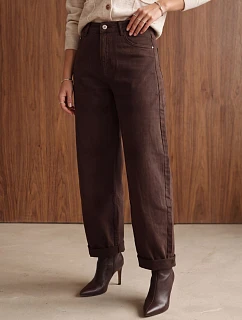 Dámske džínsy so širokými nohavicami a vysokým pásom, hnedé, FashionStreet UY3240