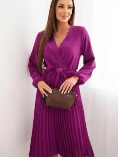Uzlové šaty s plisovaným spodným dielom tmavo fialové