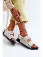 Jeansowe Zdobione Sandały Damskie Białe Irmale