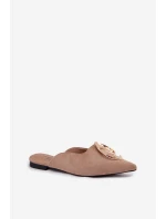 Dámské nazouváky Mule s ozdobným zlatým detailem tmavě béžové Galvella